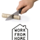 knife cutting money, work from home logo