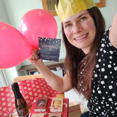 Victoria in party hat